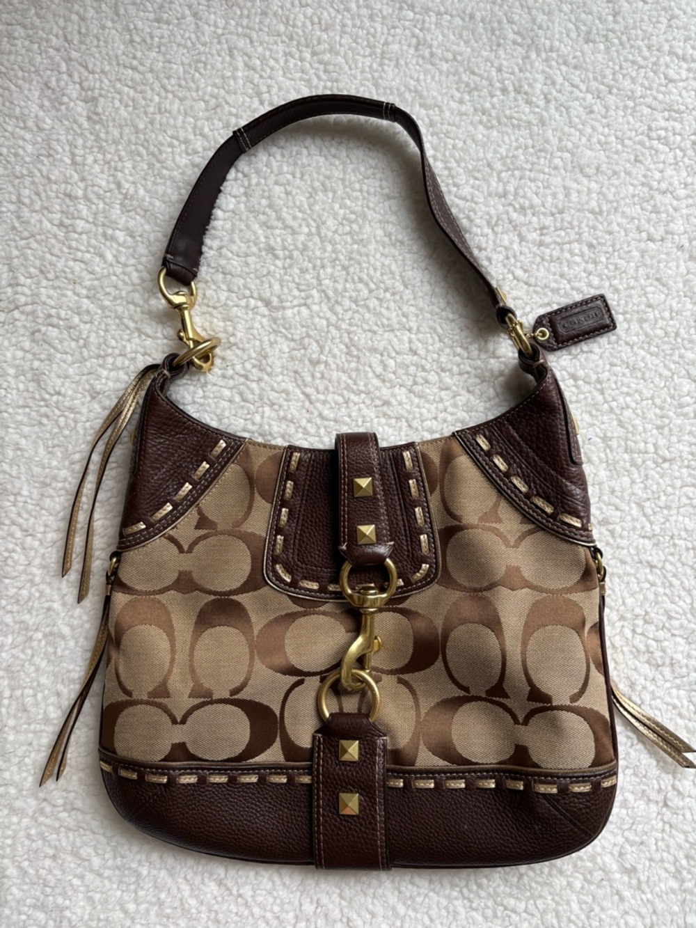 Coach Vintage Y2K Brown Signature Monogram Canvas Studded Shoulder Bag 10314